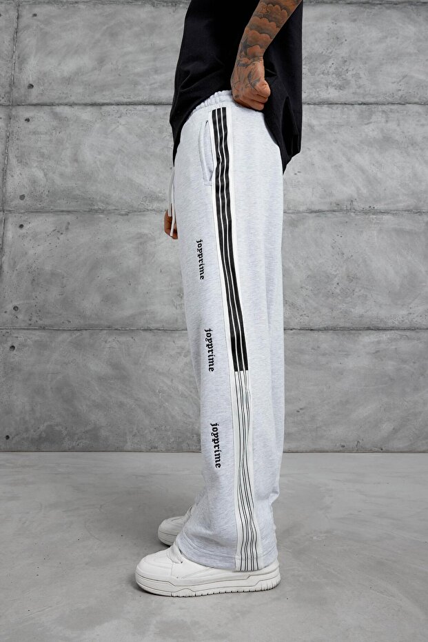 Men's Sweatpants Joyprime Nakisli Alti Gray Oversize Baggy Loose Fit 3 Yarns Without Ruffles
