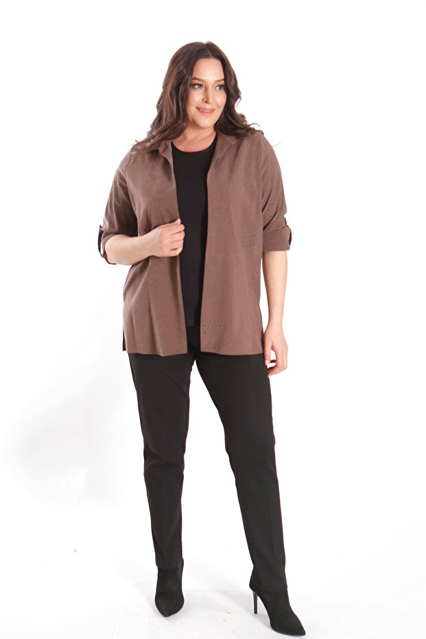 Trend42Plus Large Size Self-Patterned Brown Double Suit - 2