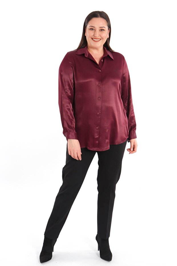 قميص تريند 42 بلس كبير الحجم من الفسكوز باللون الأحمر الداكن - 2