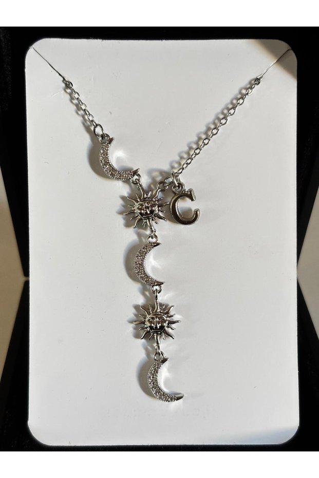 Steel Moon&Sun Letter C Women's Necklace