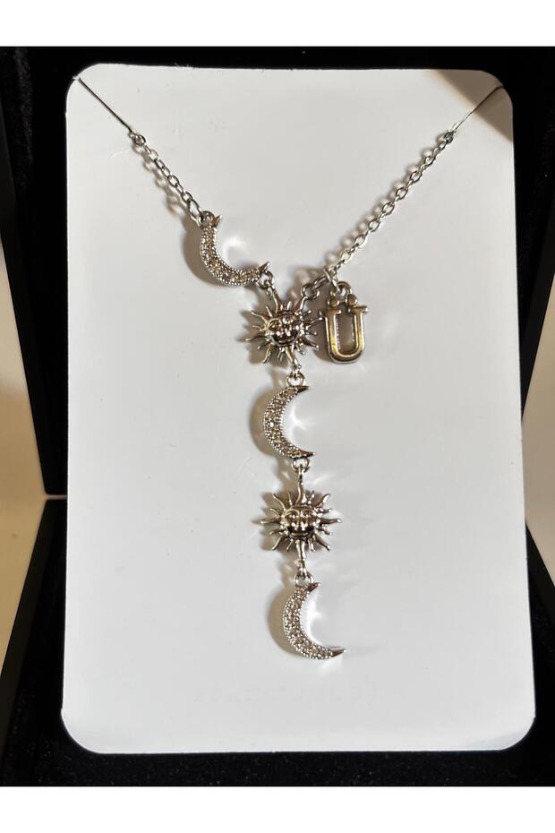 Steel Moon&Sun Letter U Women's Necklace