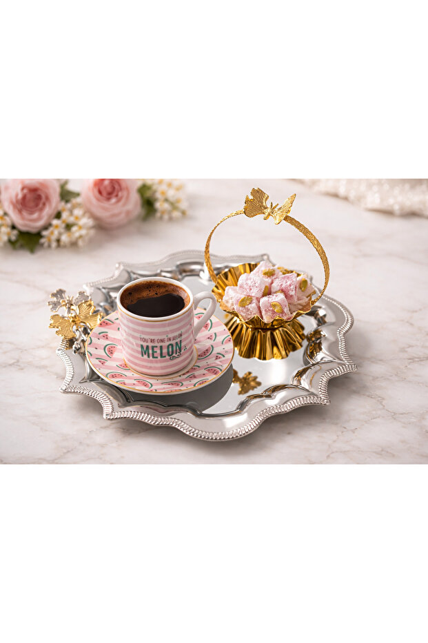 6-Piece Stainless Steel Tea Coffee Engagement Presentation Tray with Wavy Butterfly Corners Gold & Silver 24X24 cm