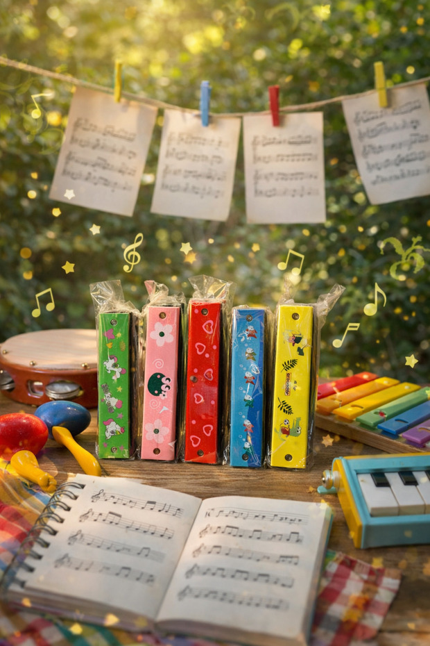 Colorful Harmonica for Children – Educational Wind Musical Instrument (Set of 5)