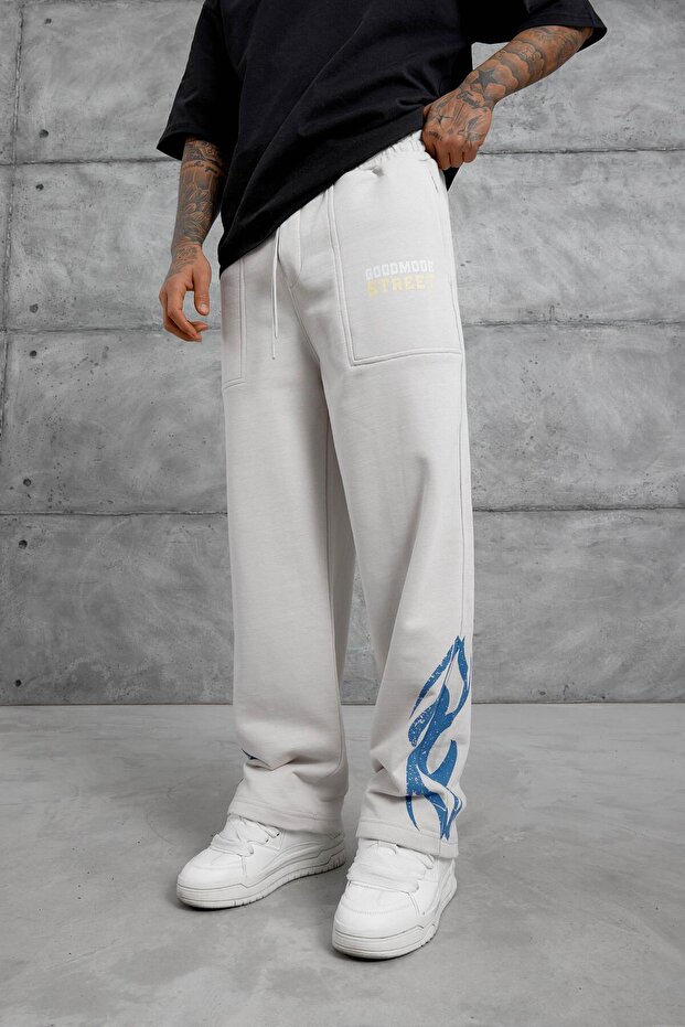 Men's Sweatpants Goodmode Street Alti Cream Oversize Baggy Loose Fit 3 Yarns Without Drawstrings