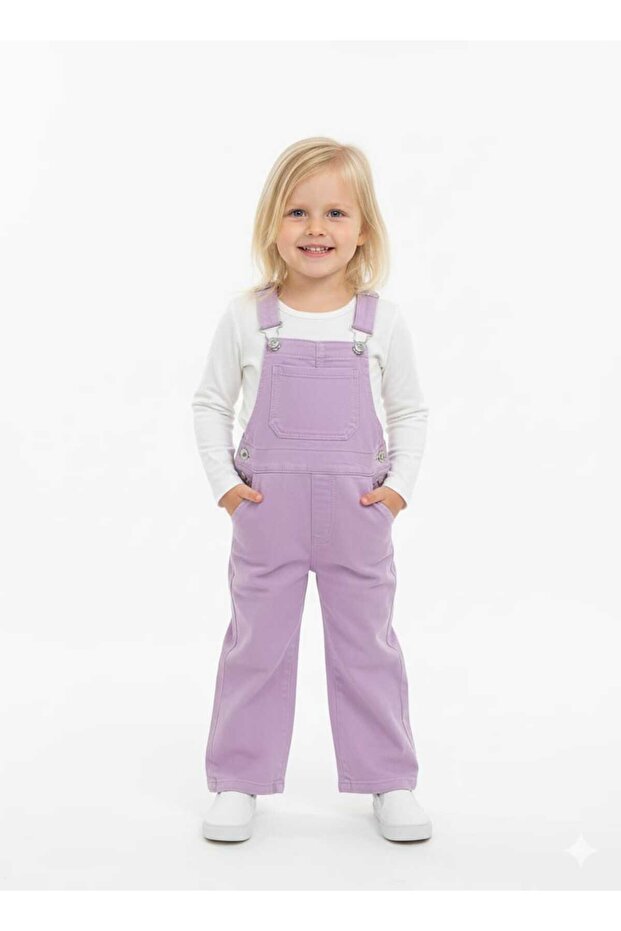 Baby Girl-Child Adjustable Hook Strap Bag and Cargo Pocket Pack Elastic Slit Leg Jeans Salopet