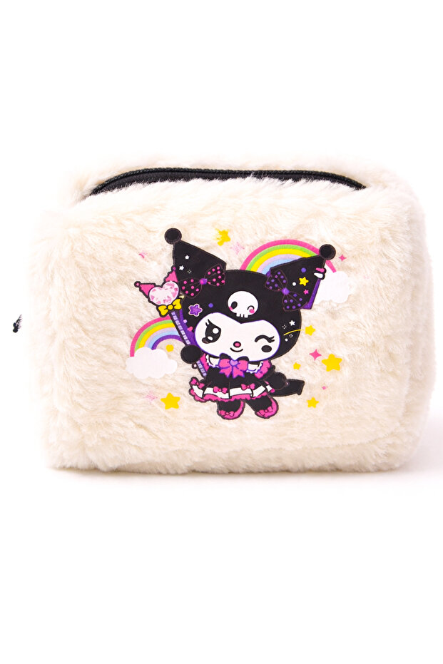 Kuromi Designed Plush Makeup Bag with Mirror – Girl's Bag, Cute Wallet Organizer