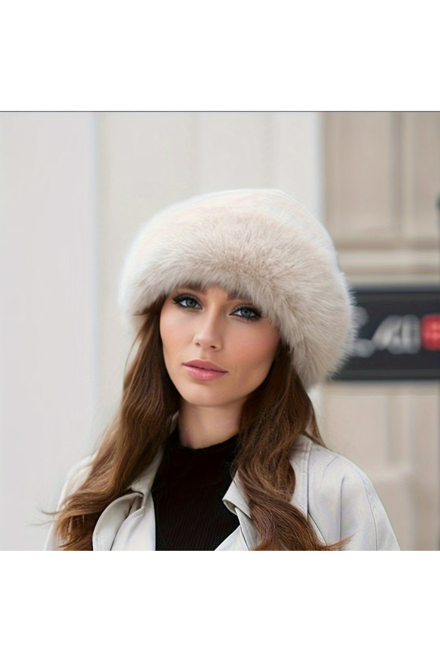 Warm Trendy Plush Faux Fur Women's Russian Fur Kalpak Hat Beanie