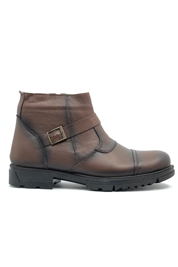 100% Genuine Leather Winter Men's Boots with Fur Inside Brown