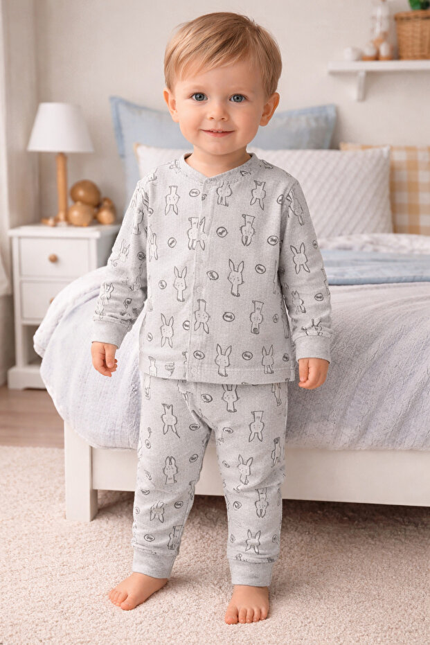 Transitional Rabbit Cotton Front Snap Pajama Set - 1