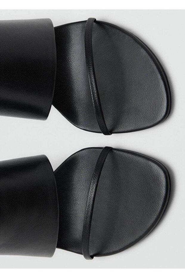 Bantlı topuklu deri sandalet - 4