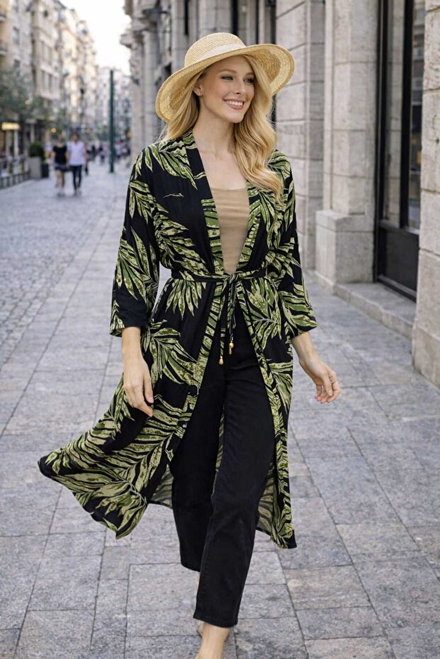 Ethnic Patterned Maxi Sash Kimono