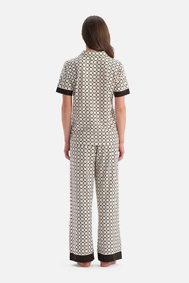 طقم بيجامة إكرو بنقشة هندسية قطن قماش مودال - 2