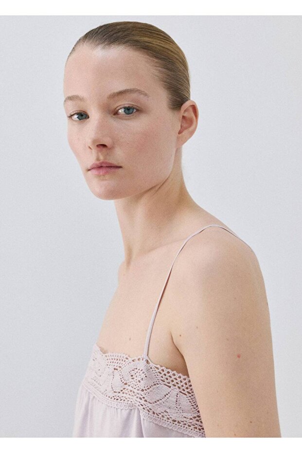 Pamuklu dantel detaylı gecelik - 7