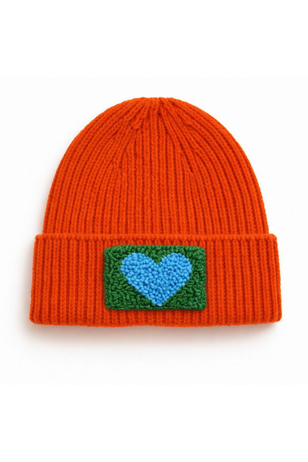 Orange Wool Beret Blue Green Heart Punch Luxury Hat