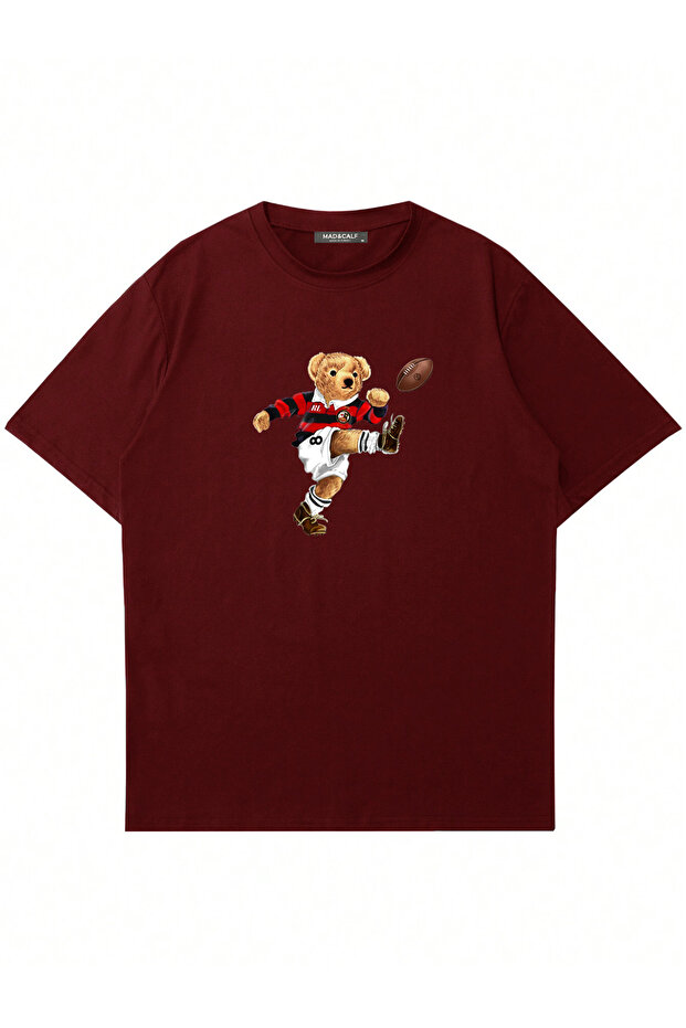 Unisex Footballer Teddy Printed Crew Neck Oversized Tshirt
