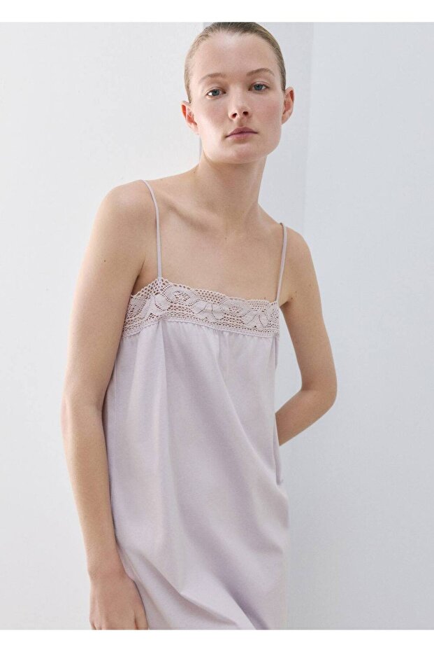 Pamuklu dantel detaylı gecelik - 1