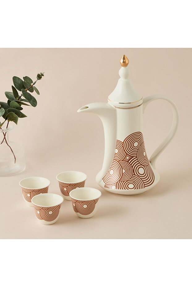 Geometric Print Bone China 4-Piece Kahwa Cup Set with Teapot