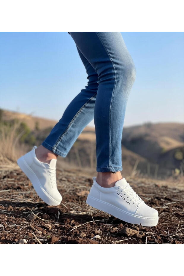 Men's White Laced Skin Leather Classic Shoes Casual Sports Stylish High Flat Sole Comfortable Sneaker
