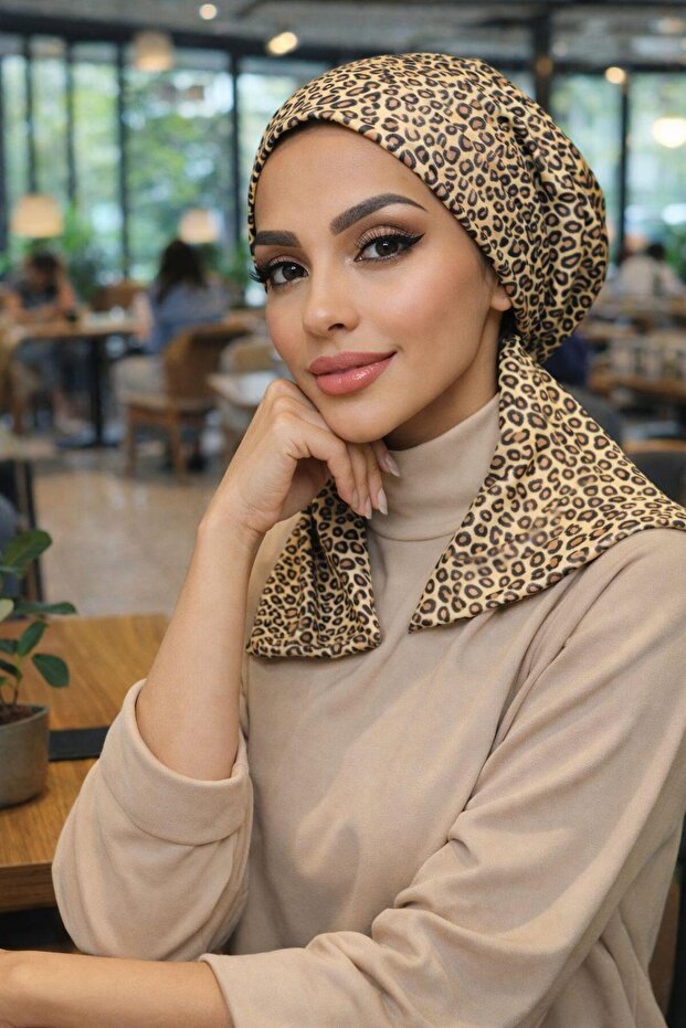 Eșarfă cu model leopard auriu - 1