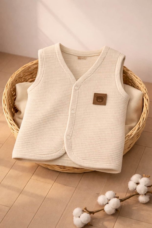 Bare Calm Waffle Textured Organic Cotton Baby Vest Natural Comfort
