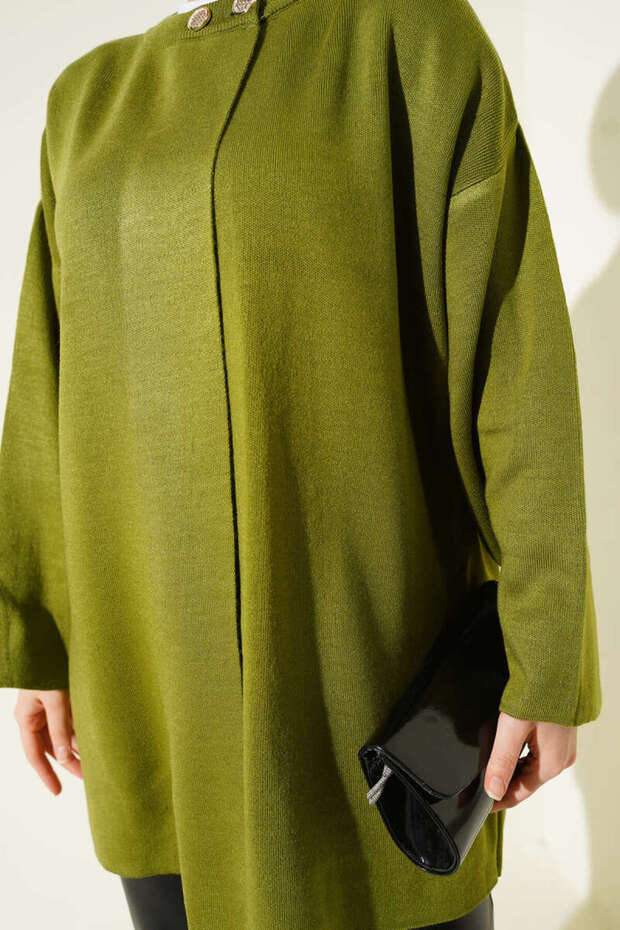 Çift Düğmeli Triko Panço - 4