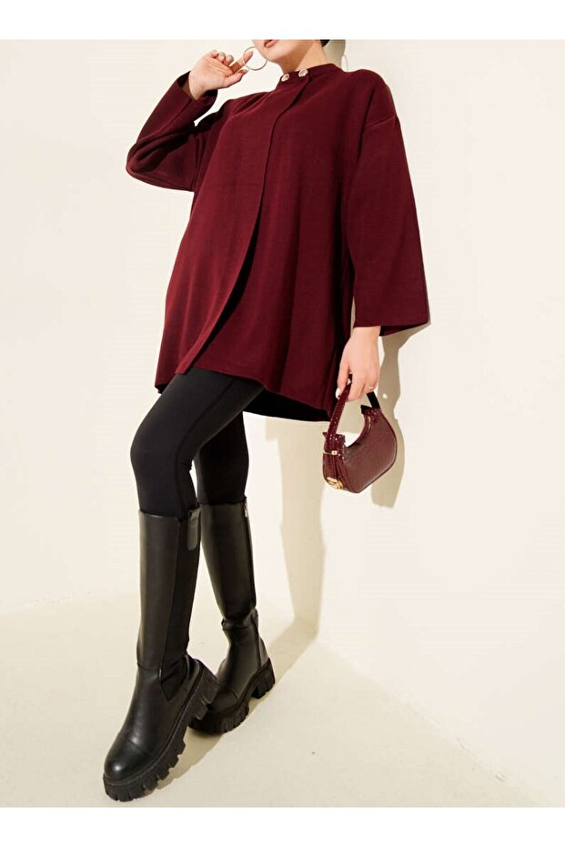 Çift Düğmeli Triko Panço - 2