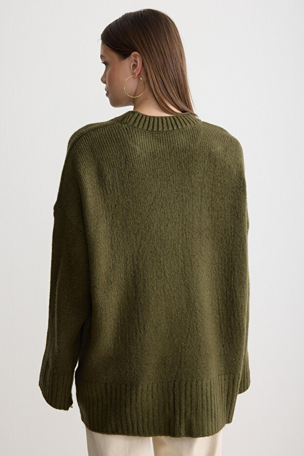 Oversize Basic Kadın Uzun Kazak - 8