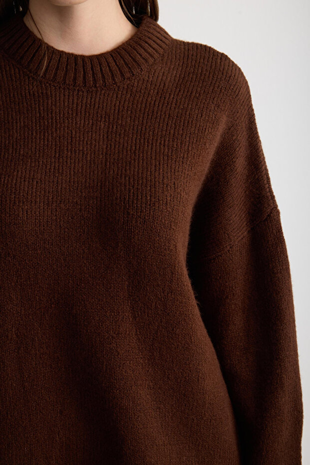 Oversize Basic Kadın Uzun Kazak - 5