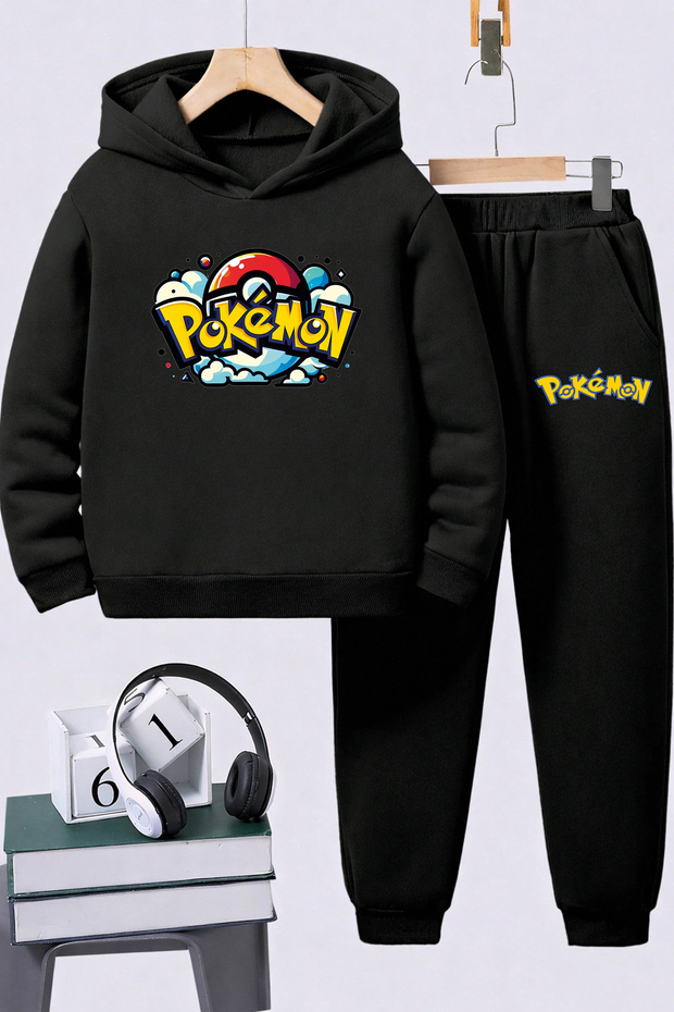 Pokemon Printed Children's Premium Sweatshirt Set 2-Piece Set Hoodie Bottom Top Set