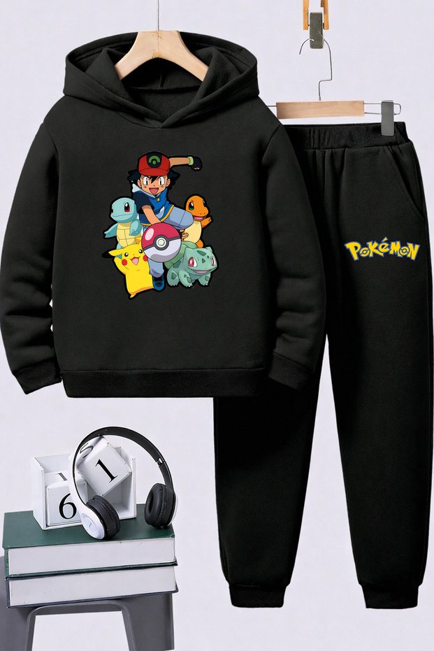Pokemon Printed Children's Premium Sweatshirt Set 2-Piece Set Hoodie Bottom Top Set