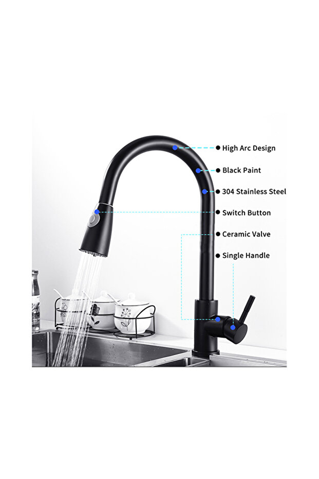 صنبور مطبخ أسود قابل للسحب - 3