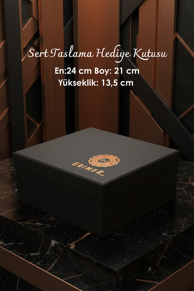 GRİMOR Life Sert Taslama Varak Logolu Hediye Kutusu – Şık ve Dayanıklı Hediye Kutusu 24 cm x 21 cm x 13,5 cm