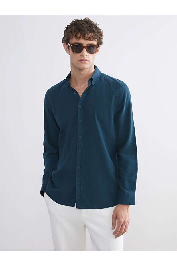 Regular Fit Long Sleeve Poplin Men's Shirt