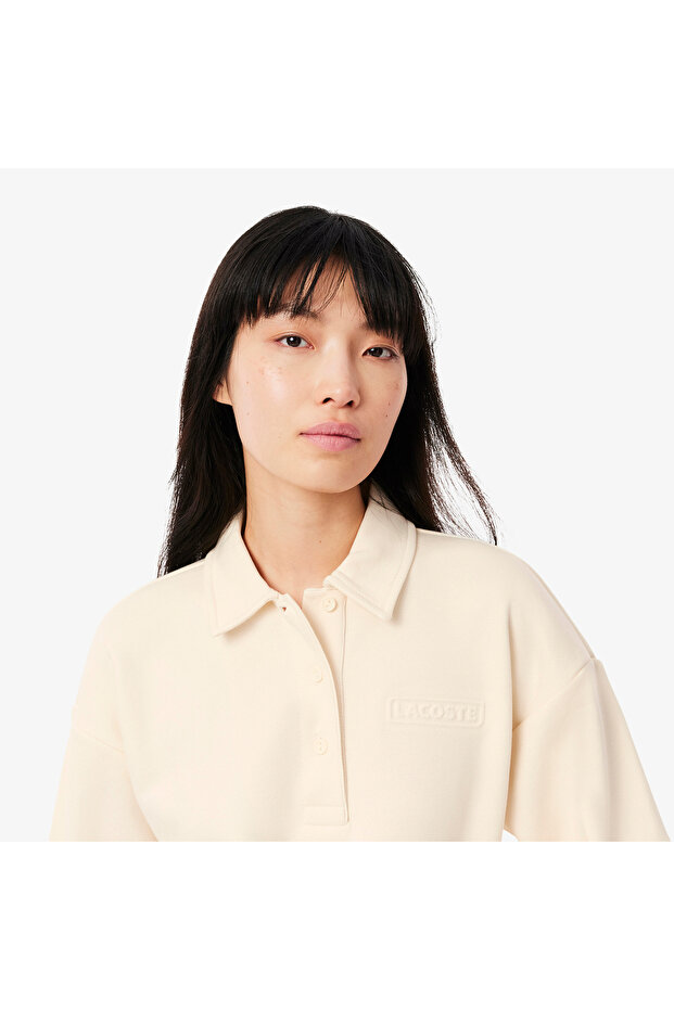 Kadın Relaxed Fit Polo Yaka Bej Sweatshirt - 2
