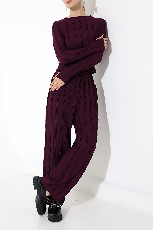 طقم ملابس بياقة دائرية مكشكشة ورباط مطاطي - بنطلون برباط مطاطي - 7