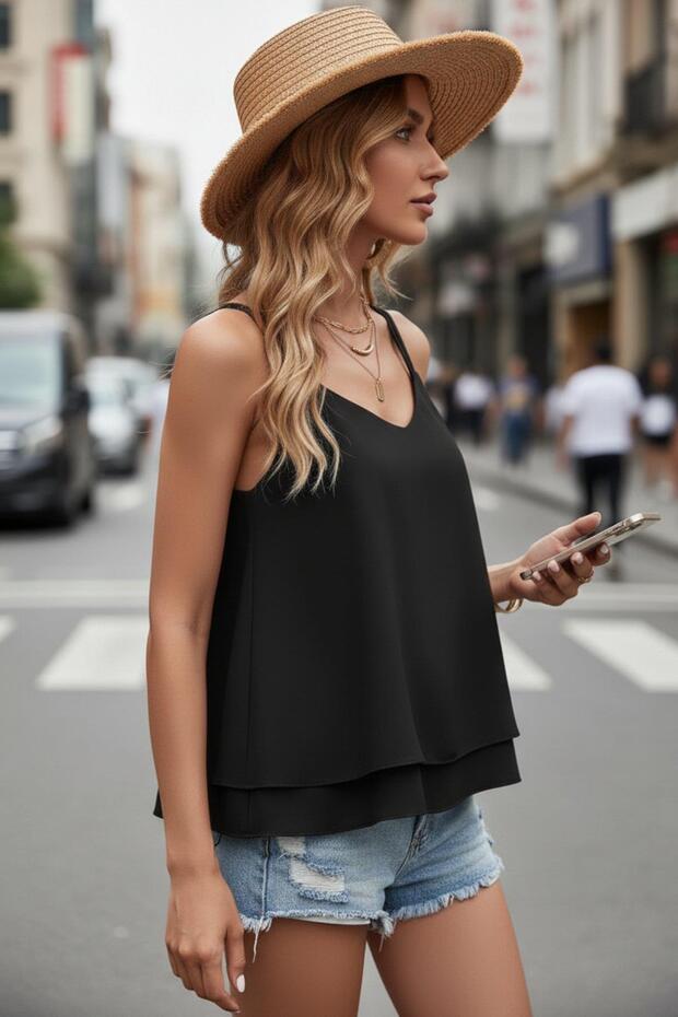 İp Askılı V Yaka Sandy Bluz - 2