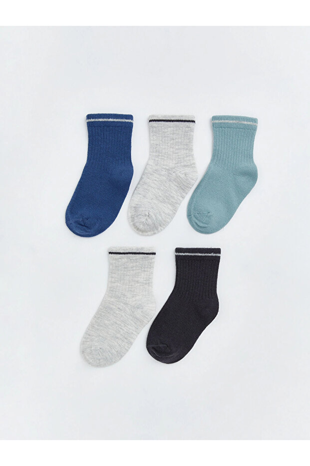 جوارب LCW Baby Blue الأساسية للأطفال الرضع مكونة من 5 قطع