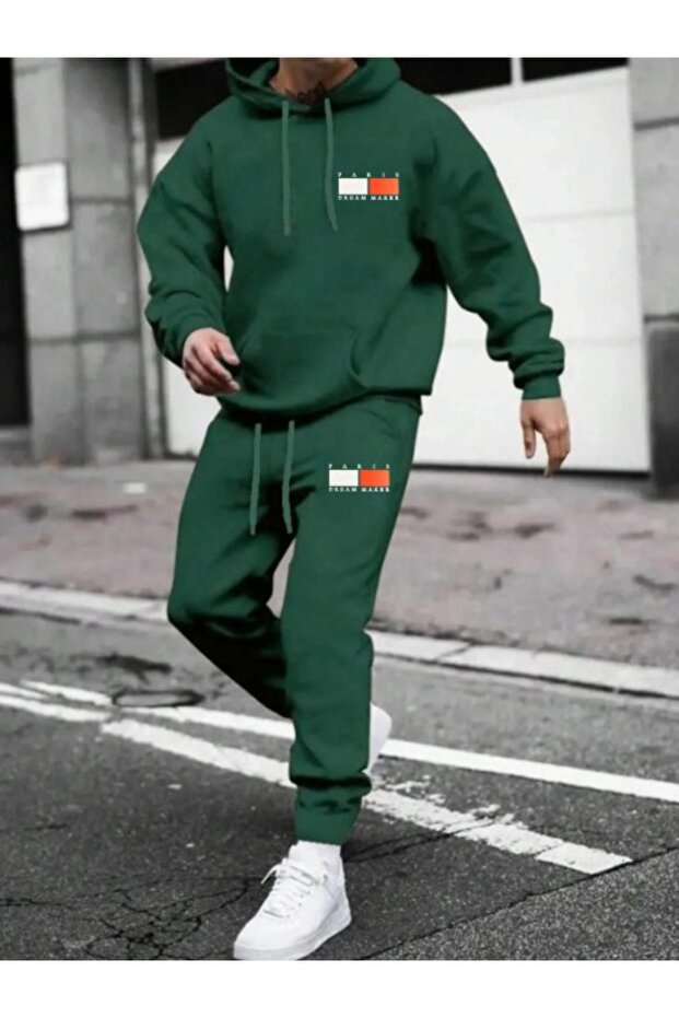 Men's Green Paris Dream Maker Stripe Oversized Tracksuit Set