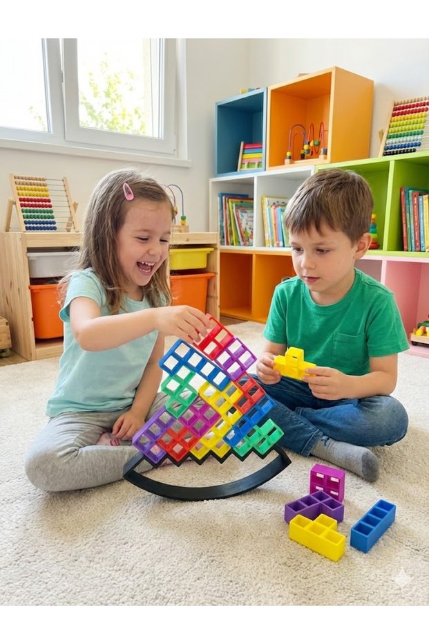 Colorful Tetris Blocks Balance Game - Intelligence and Strategy Set (19 Pieces)