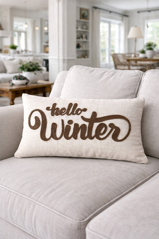 Punch Embroidered Throw Pillow Cover - 50*30 cm - Hello Winter - Pnk001