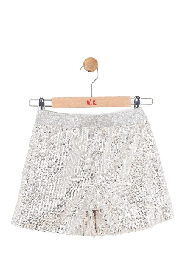 Kız Çocuk Pullu Şort 8-14 Yaş Krem - 4