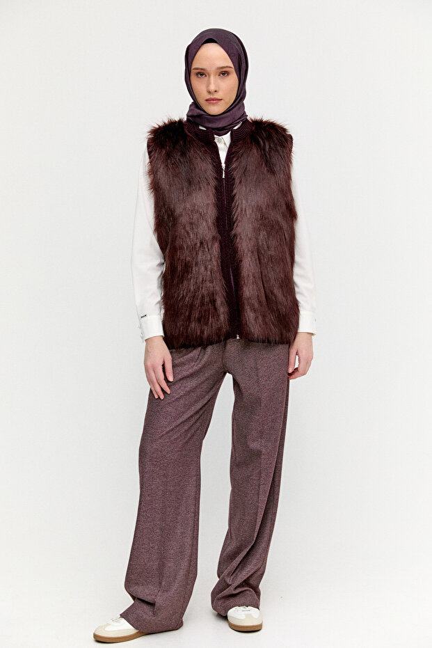 Suni Kürklü Örme Yelek - 1