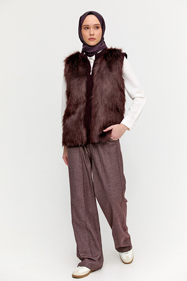 Suni Kürklü Örme Yelek - 2