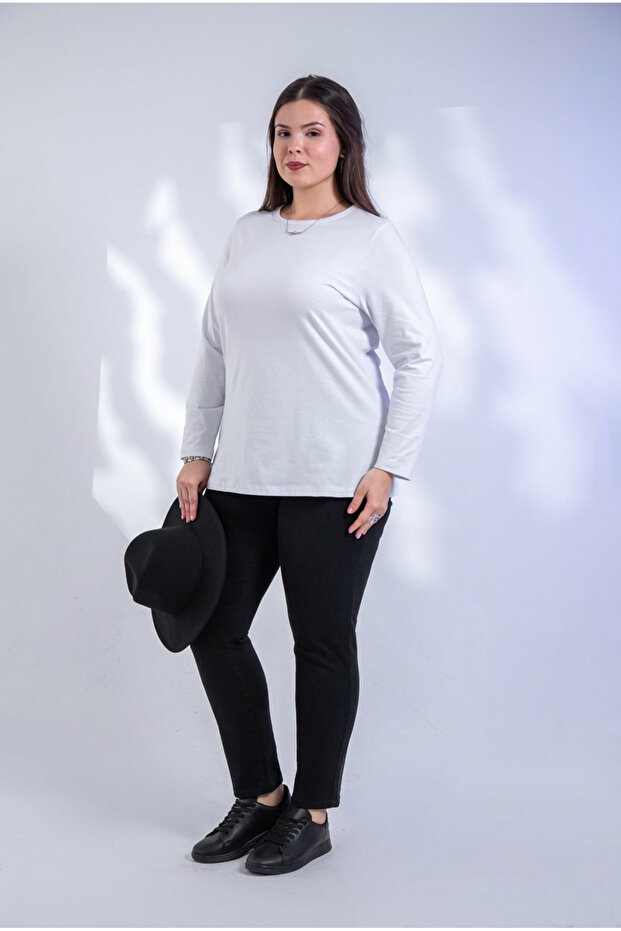 Mărime mare guler rotund basic Bluză albă - 4