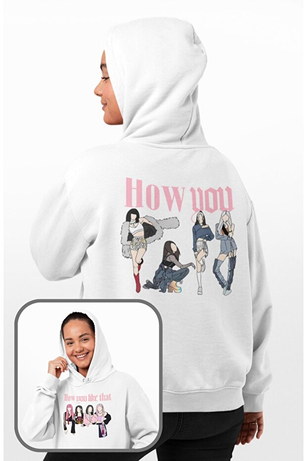 Unisex How You Like That Back Printed Hooded Sweatshirt, Oversized Blackpink Kpop Themed Hoodie