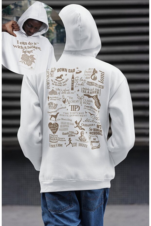 Unisex Oversized I Can Do It with a Broken Heart Back Printed Hooded Taylor Swift Sweatshirt