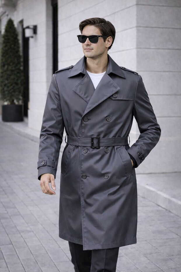 Men's Modern Fit Trench Coat - Belted, Double Breasted, Timeless Design