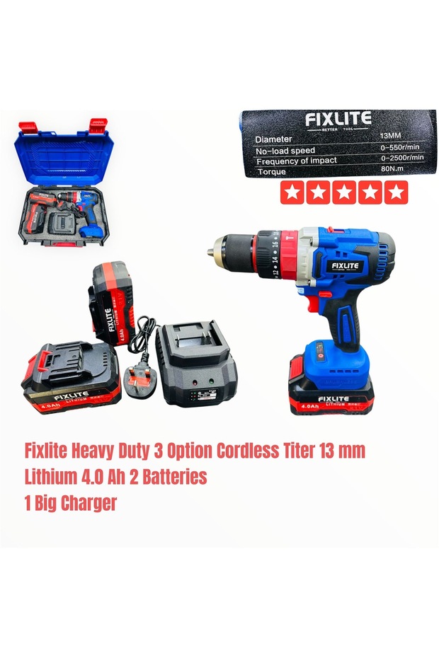 Heavy Duty 3-Option Cordless Titer 13mm with 300 Tools Bit Set