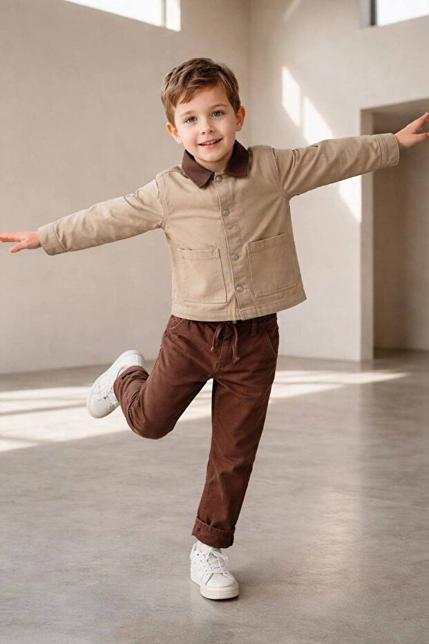Woven Jacket Canvas Waist Elasticized Boys' Double Set