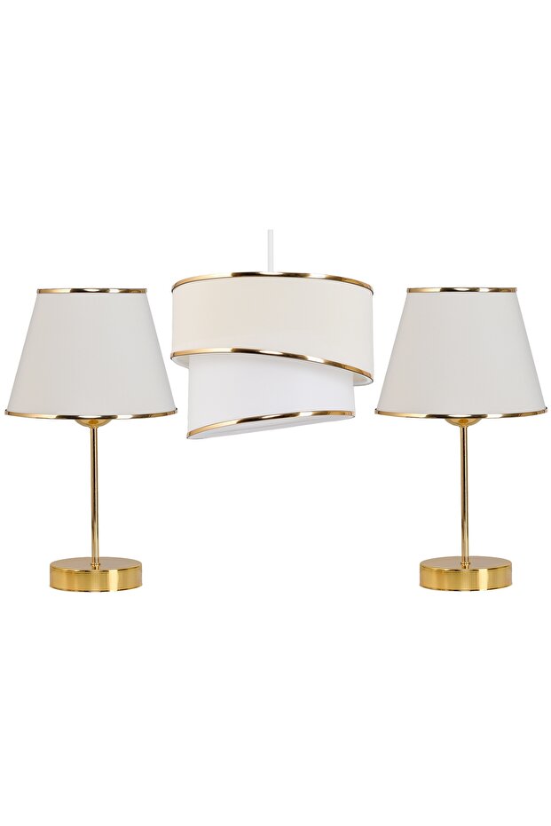 EVLİGHT SARKIT AVİZE ABAJUR 3 LÜ SET, KREM - 1